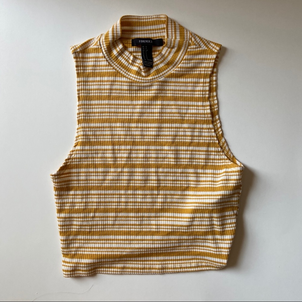 Yellow striped mock neck crop top